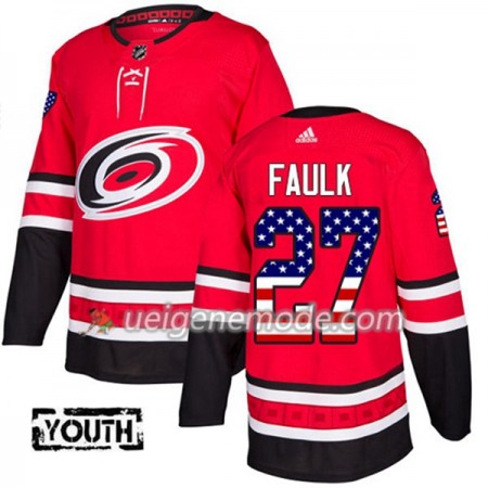 Kinder Eishockey Carolina Hurricanes Trikot Justin Faulk 27 Adidas 2017-2018 Rot USA Flag Fashion Authentic